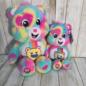 Care Bears Caring for the Earth Rainbow Heart Tie Dye Plush Set Large Small